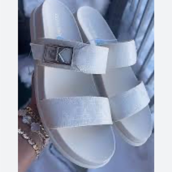 Calvin Klein Shoes - NWT!! Calvin Klein Women's White Dual-Strap Slide Sandals